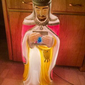 christmas nativity scene lighted blow molded king bringing gold 40 inch